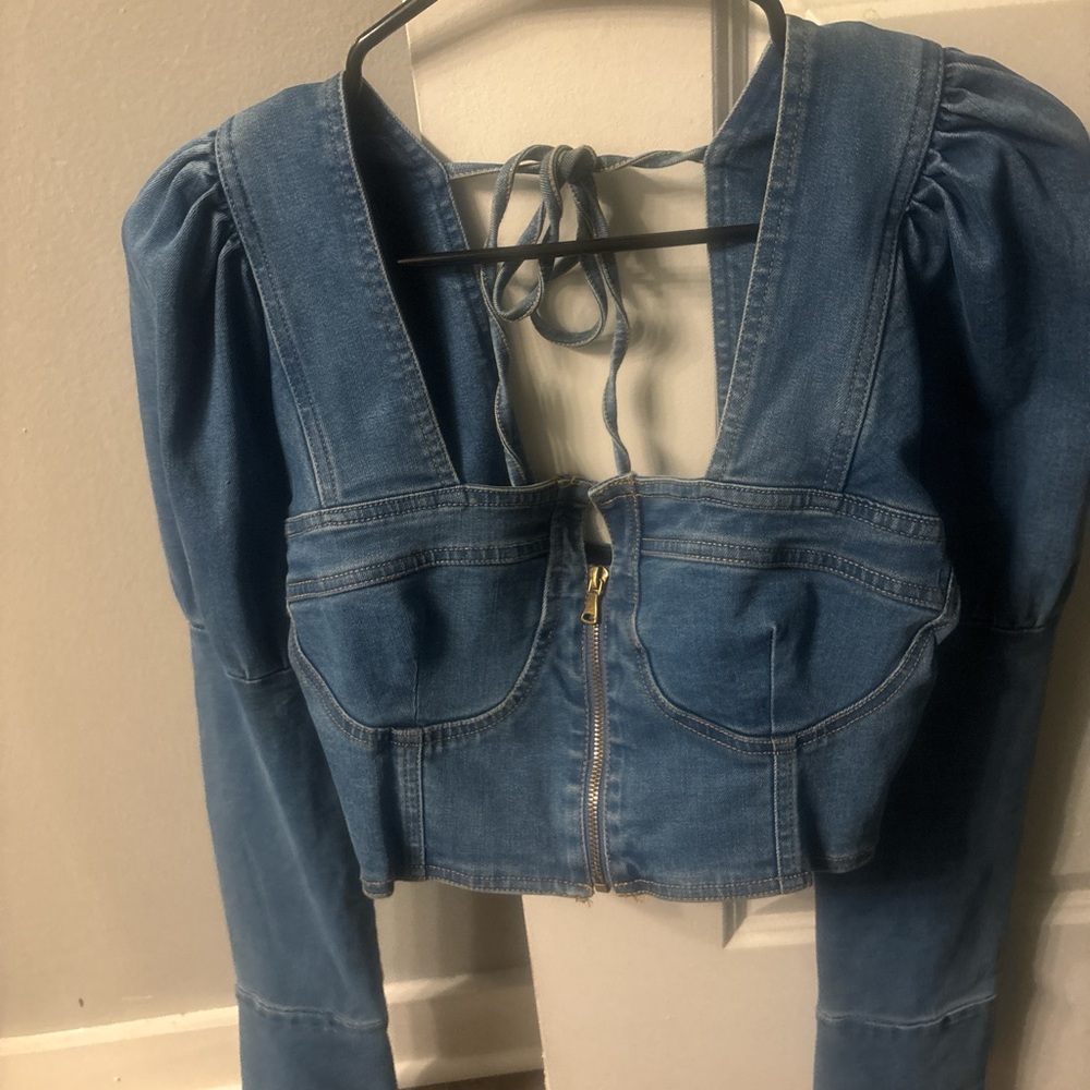 Blue denim crop top